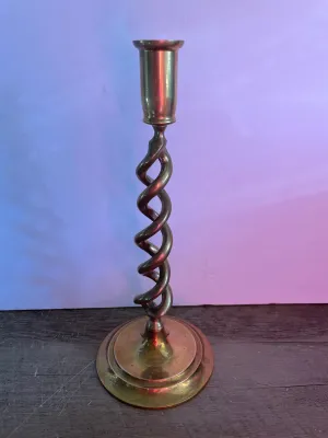 ~ Single Gold Brass Taper Candlestick Candleholder Twisted Strands Design