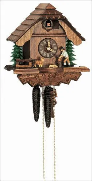 10" Wood Chopper and Black Forest Dog German Cuckoo Clock