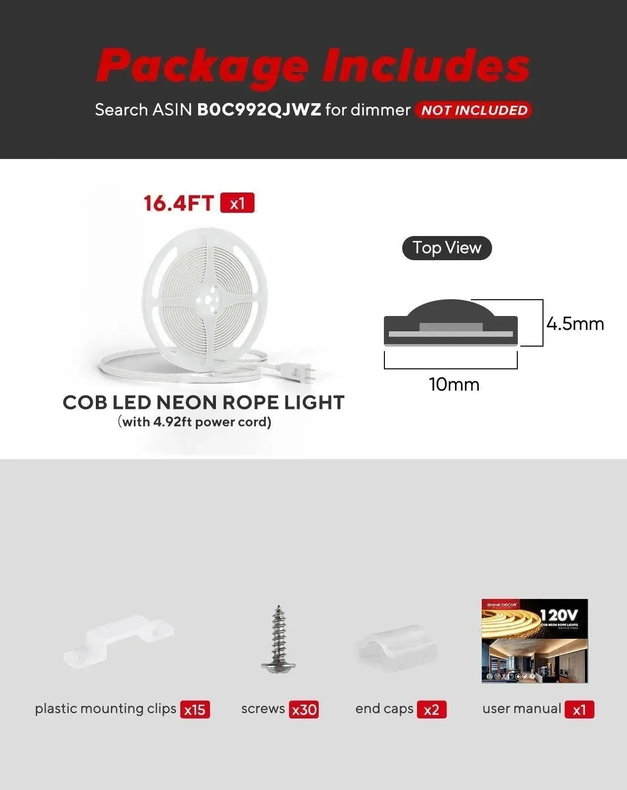 110V Ultra Bright COB LED Neon Rope Light Red Color 800Lumens/M