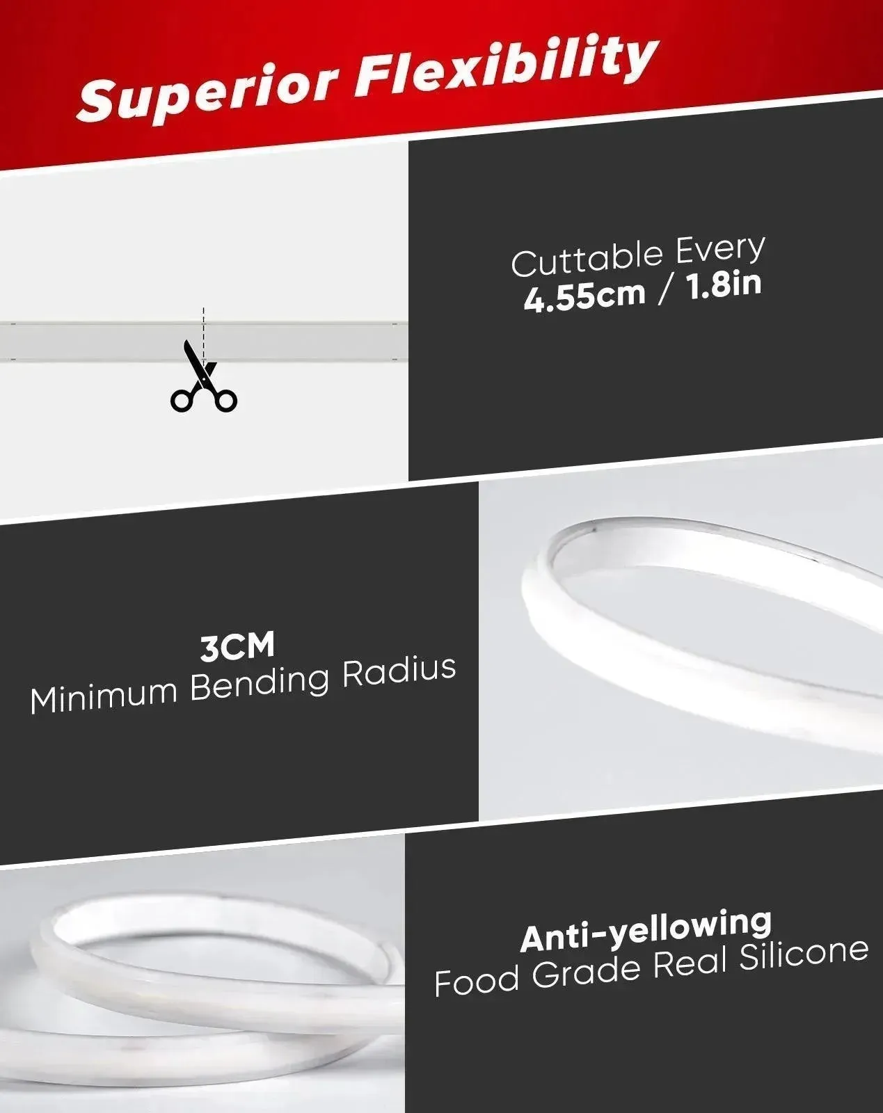 110V Ultra Bright COB LED Neon Rope Light Red Color 800Lumens/M