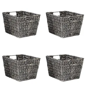 11.5" Hyacinth Storage Basket With Handles, Rectangular (Set Of 4, Black)