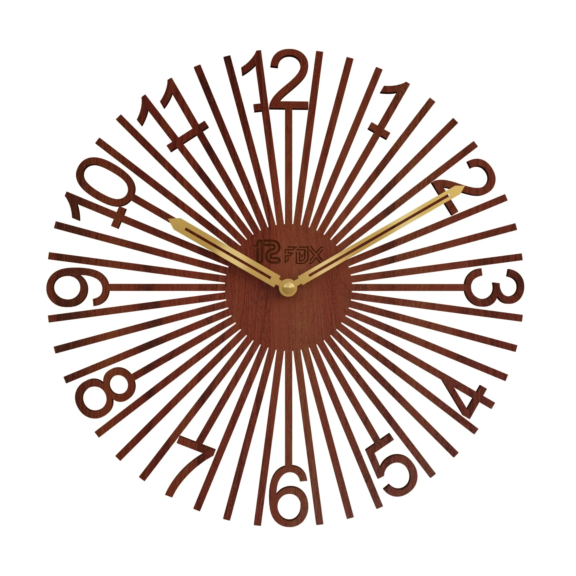 12 FOX Star Design 12 Inch Handcrafted Stylish Elegant Analog Wooden Wall Clock for Living Room Hall Bedroom Office Gifting Dark Brown Textured Wood
