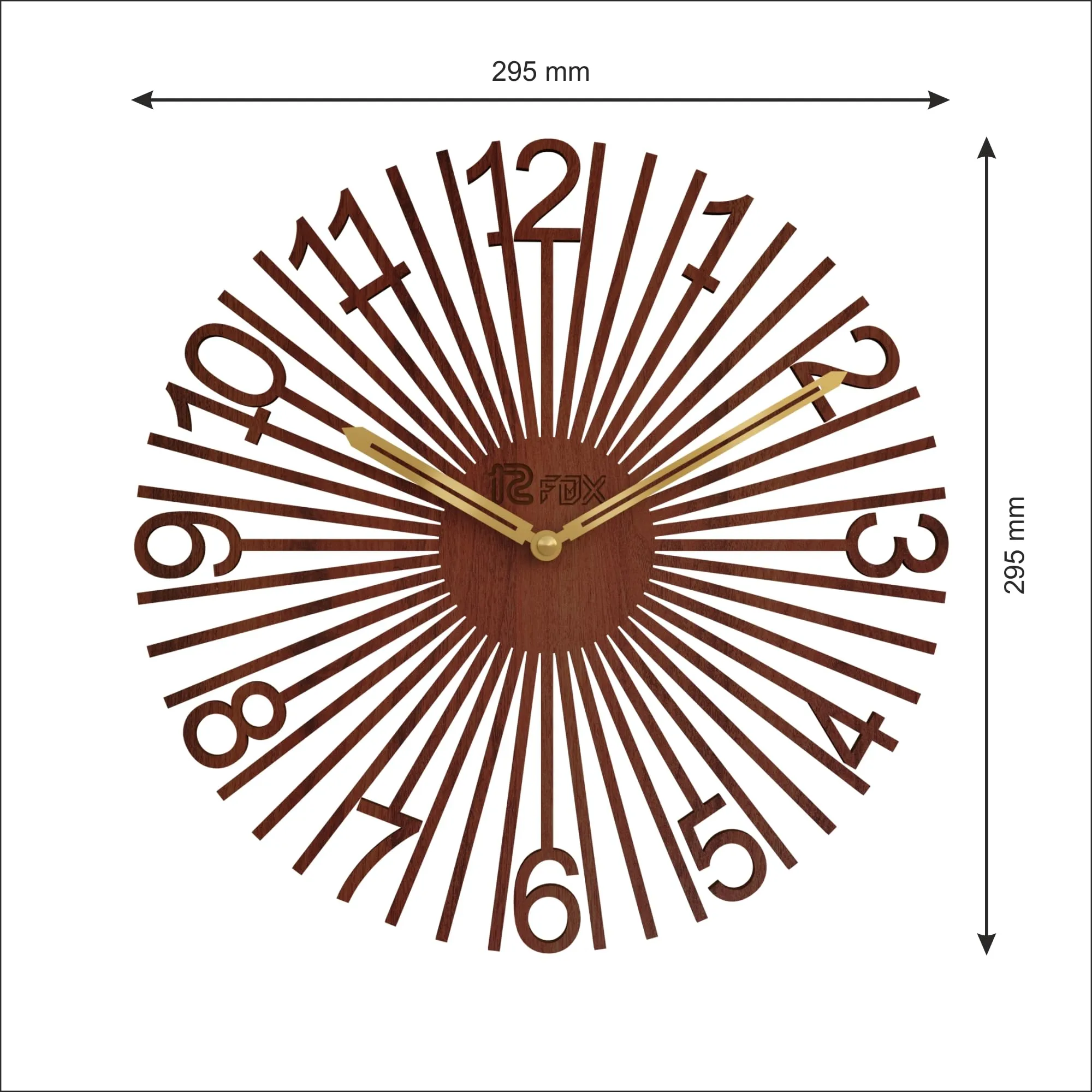 12 FOX Star Design 12 Inch Handcrafted Stylish Elegant Analog Wooden Wall Clock for Living Room Hall Bedroom Office Gifting Dark Brown Textured Wood