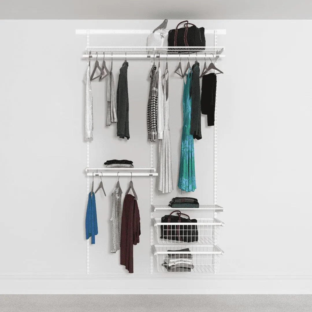 124cm Open Wardrobe System with 2 Baskets, 4 Shelves, and 3 Clothes Rails, 180cm Hanging Space