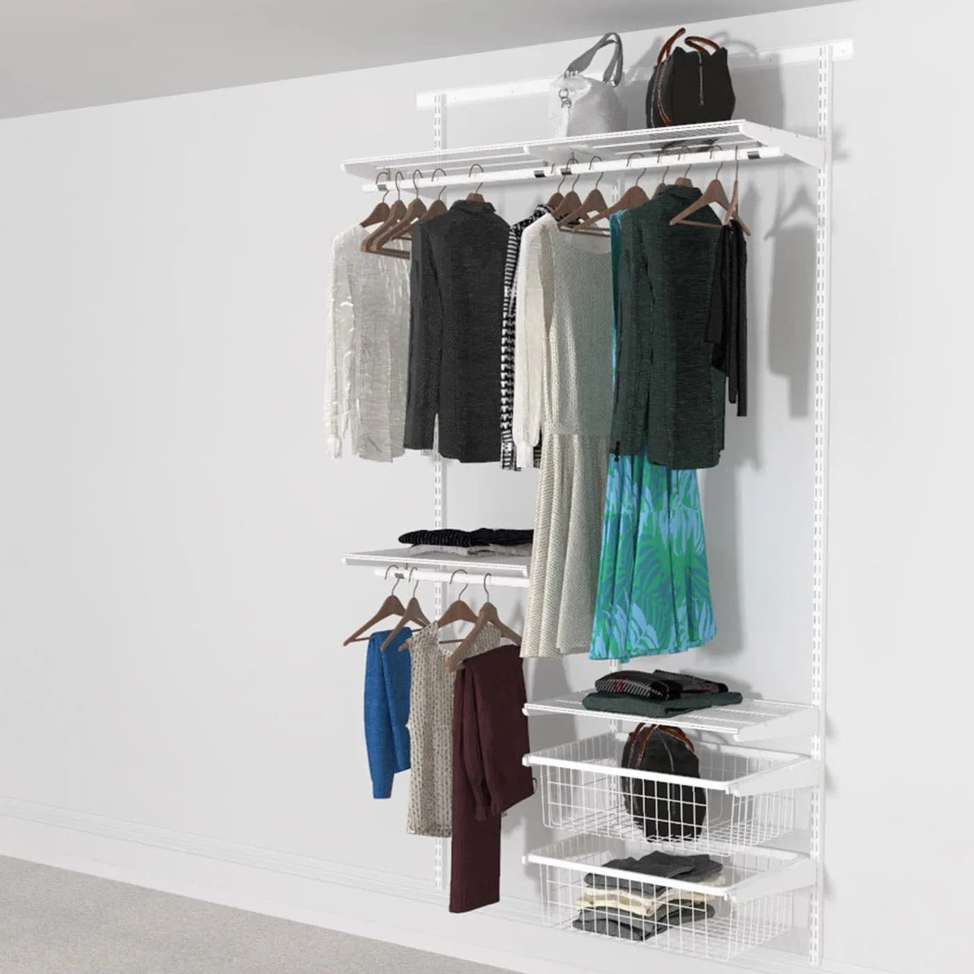124cm Open Wardrobe System with 2 Baskets, 4 Shelves, and 3 Clothes Rails, 180cm Hanging Space