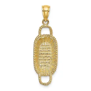 14K Yellow Gold Texture Finish 3-Dimensional 2 Handles Rectangular Basket Charm Pendant