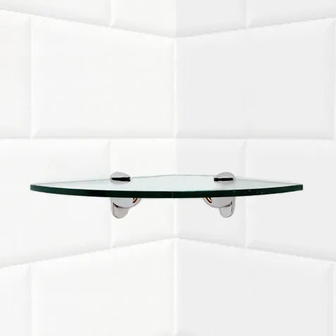 16" Qtr Rd Heron Corner Glass Shelves - 2 Brackets Included with Each Shelf