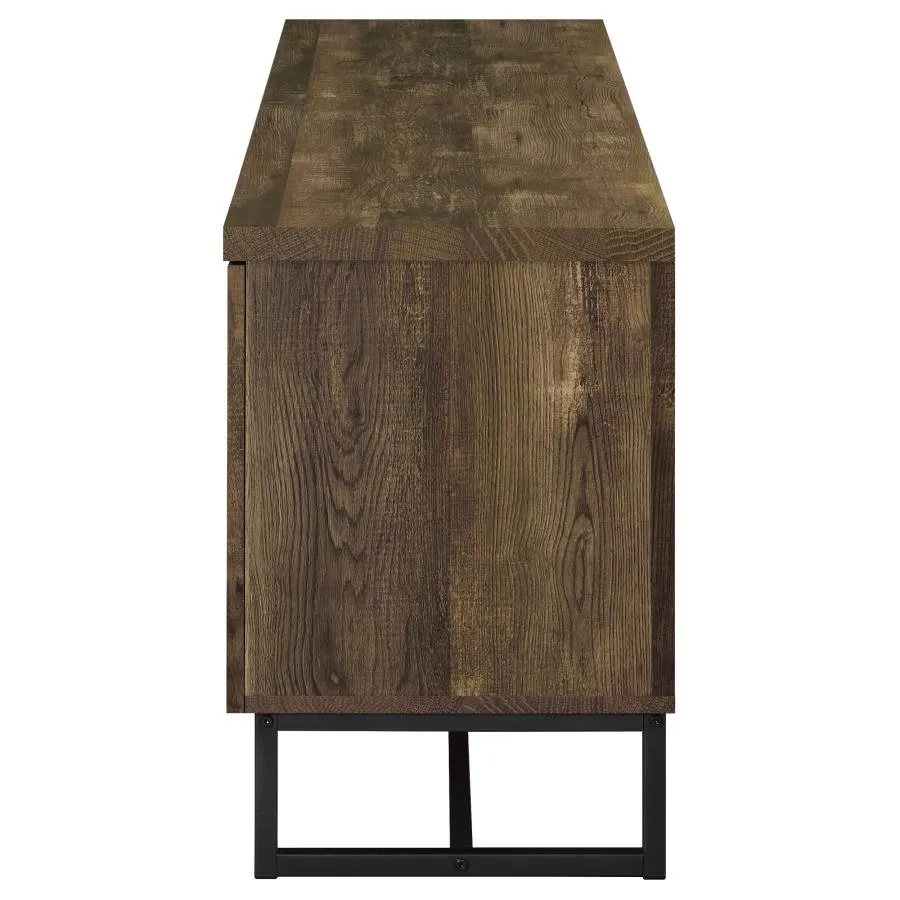 2-door TV Console with Adjustable Shelves Rustic Oak Herringbone