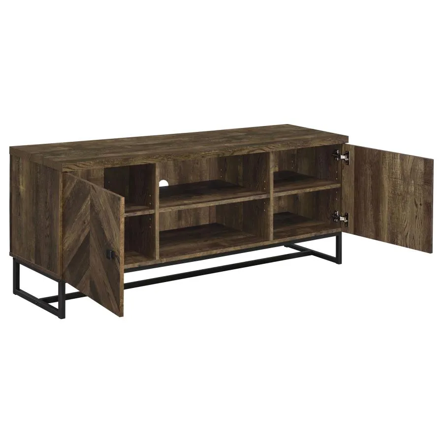 2-door TV Console with Adjustable Shelves Rustic Oak Herringbone