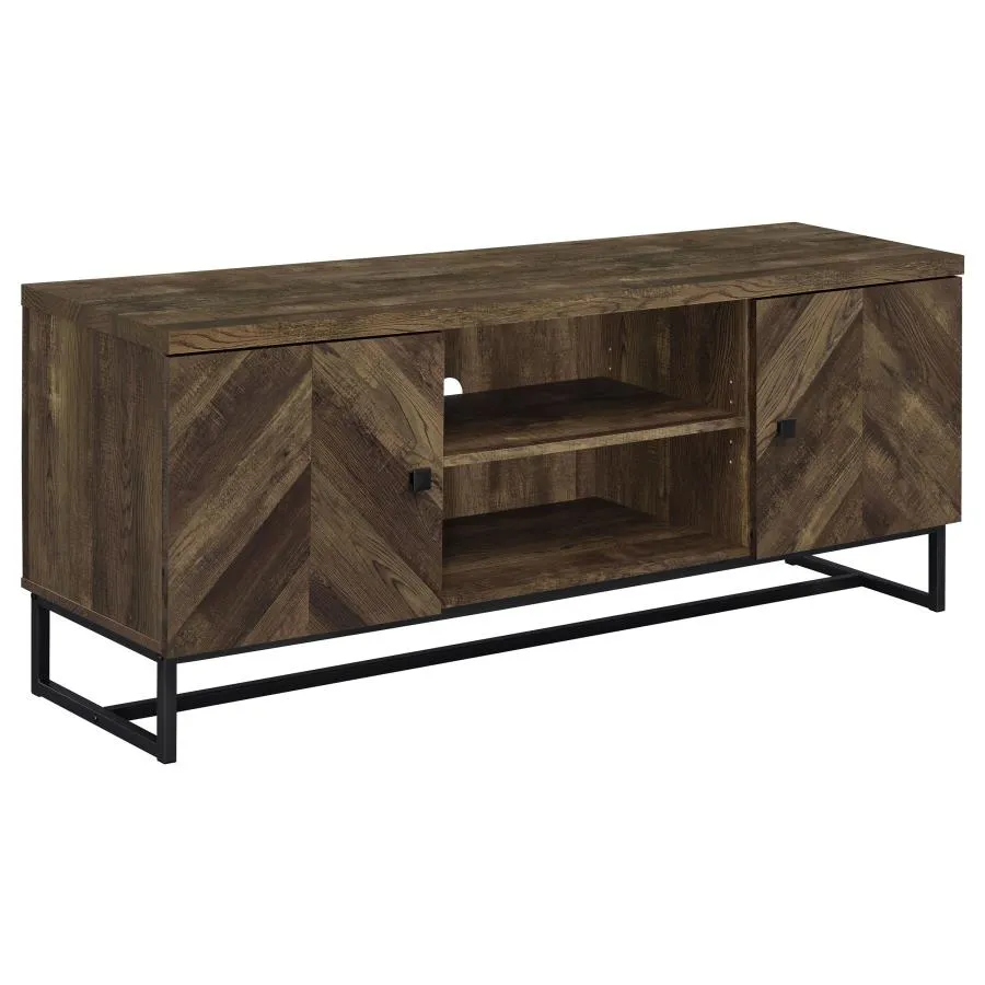 2-door TV Console with Adjustable Shelves Rustic Oak Herringbone