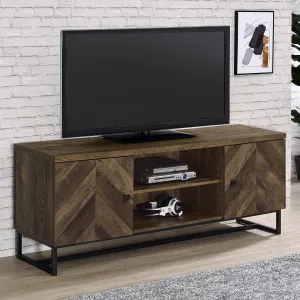 2-door TV Console with Adjustable Shelves Rustic Oak Herringbone