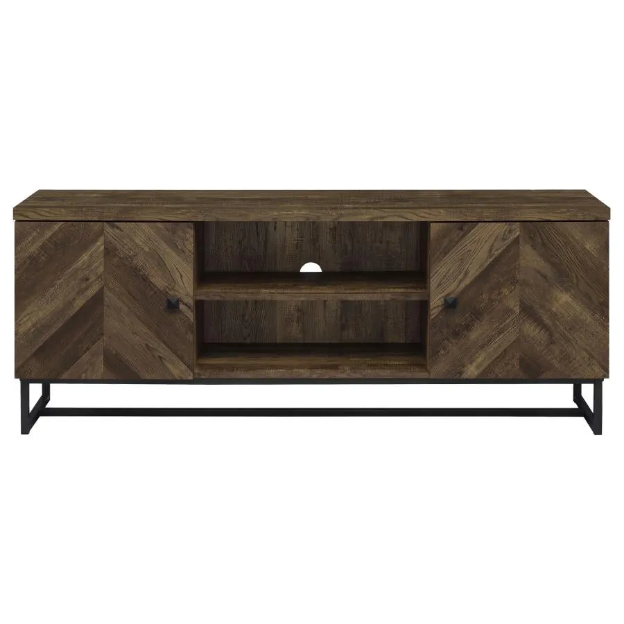 2-door TV Console with Adjustable Shelves Rustic Oak Herringbone