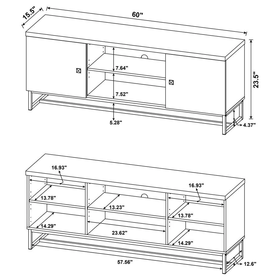 2-door TV Console with Adjustable Shelves Rustic Oak Herringbone