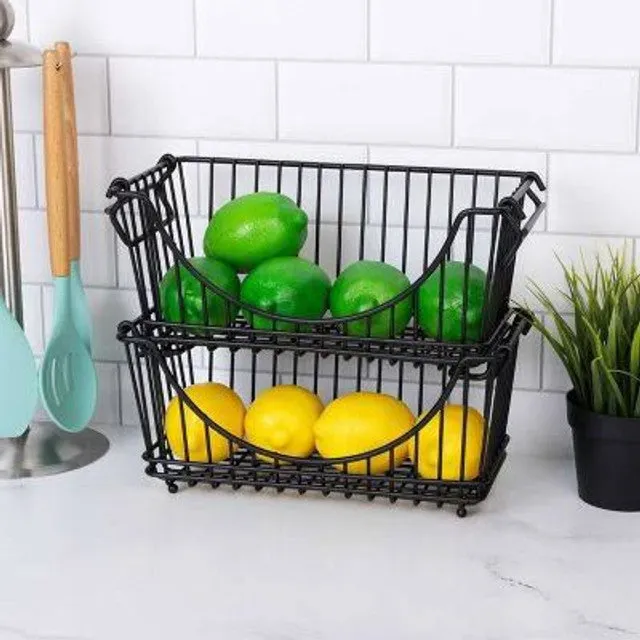 2-Piece 32×26×20Cm Stackable Wire Storage Basket