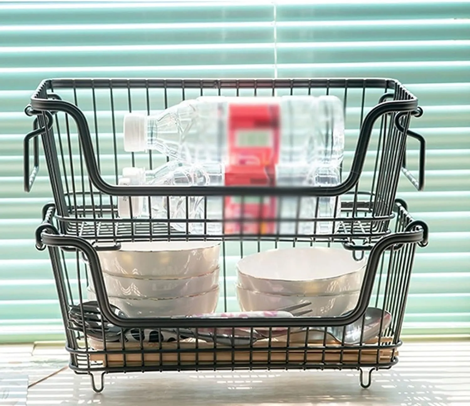 2-Piece 32×26×20Cm Stackable Wire Storage Basket