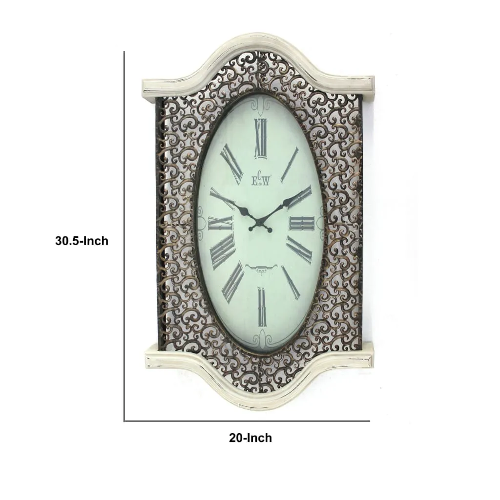20" X 31" Scalloped Wall Clock with Intricate Details, White By Casagear Home