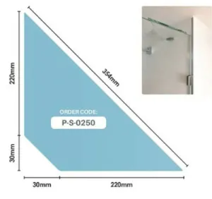 250mm x 250mm 8mm Toughened Glass Shower Shelf Corner with brackets