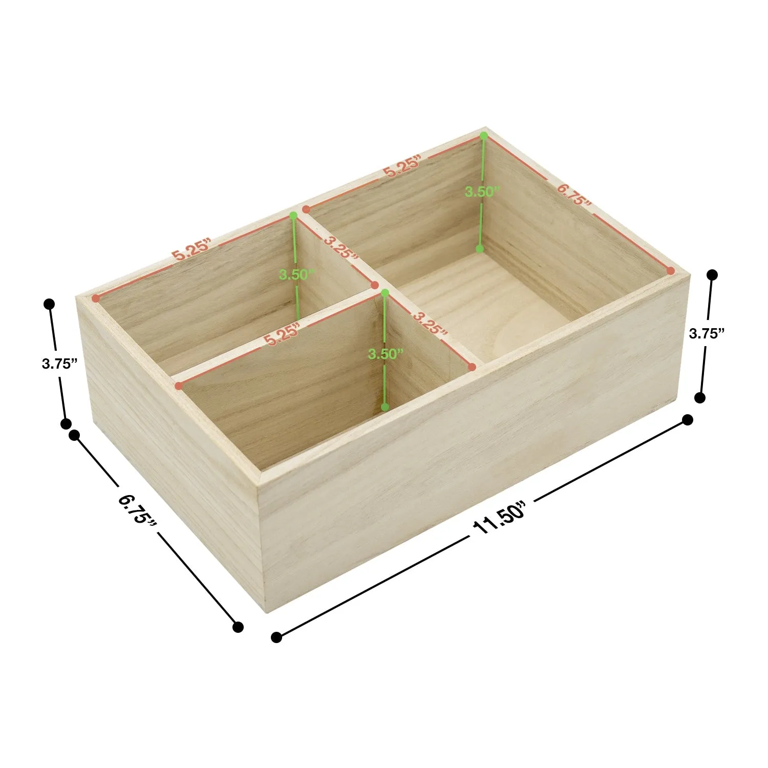 3 Compartment Organizer Box (Unfinished Wood)