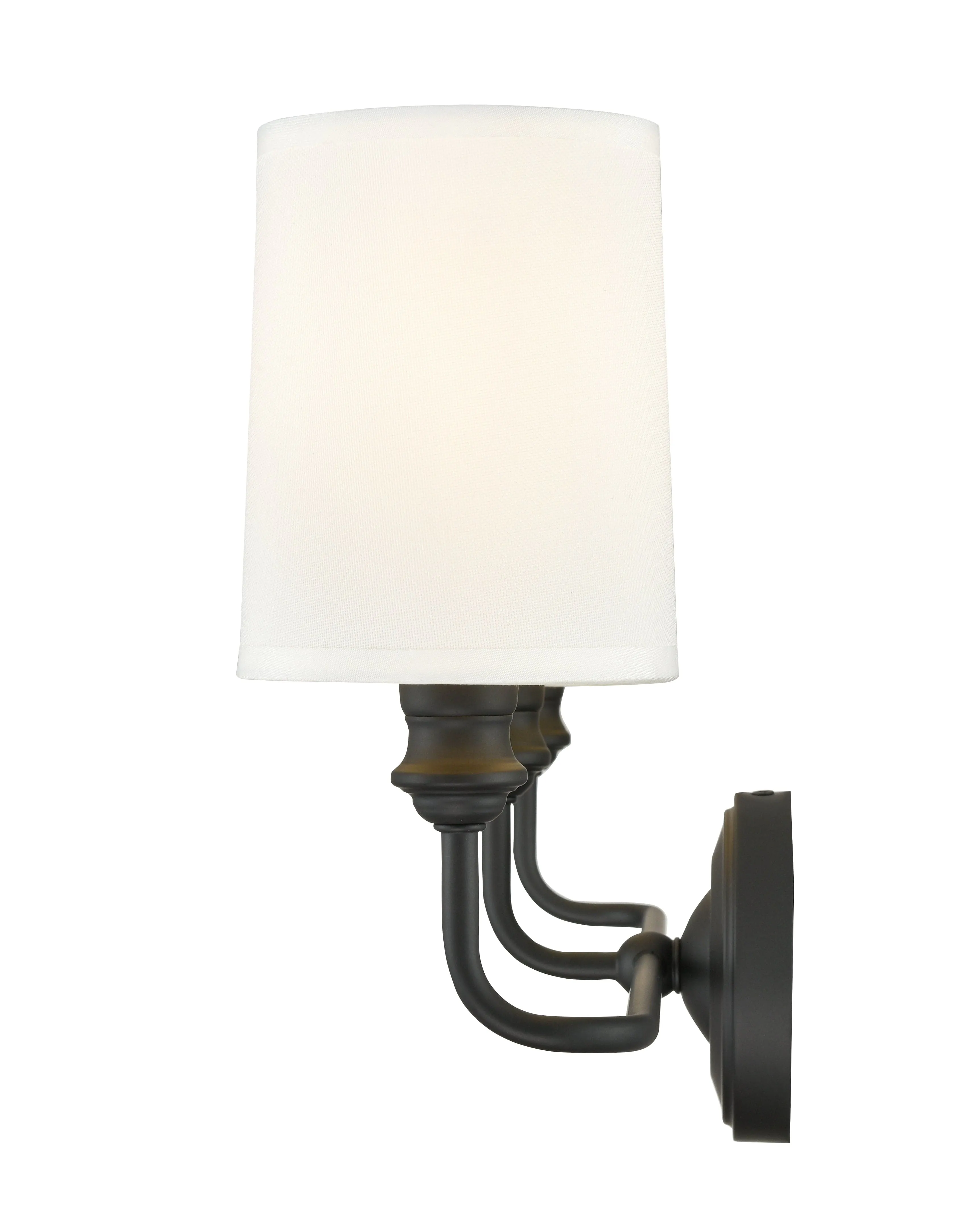 3 Lamps Leena Vanity Light - Matte Black - White Fabric Shade - 22in. Wide