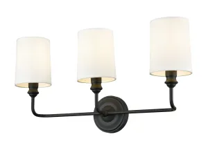 3 Lamps Leena Vanity Light - Matte Black - White Fabric Shade - 22in. Wide