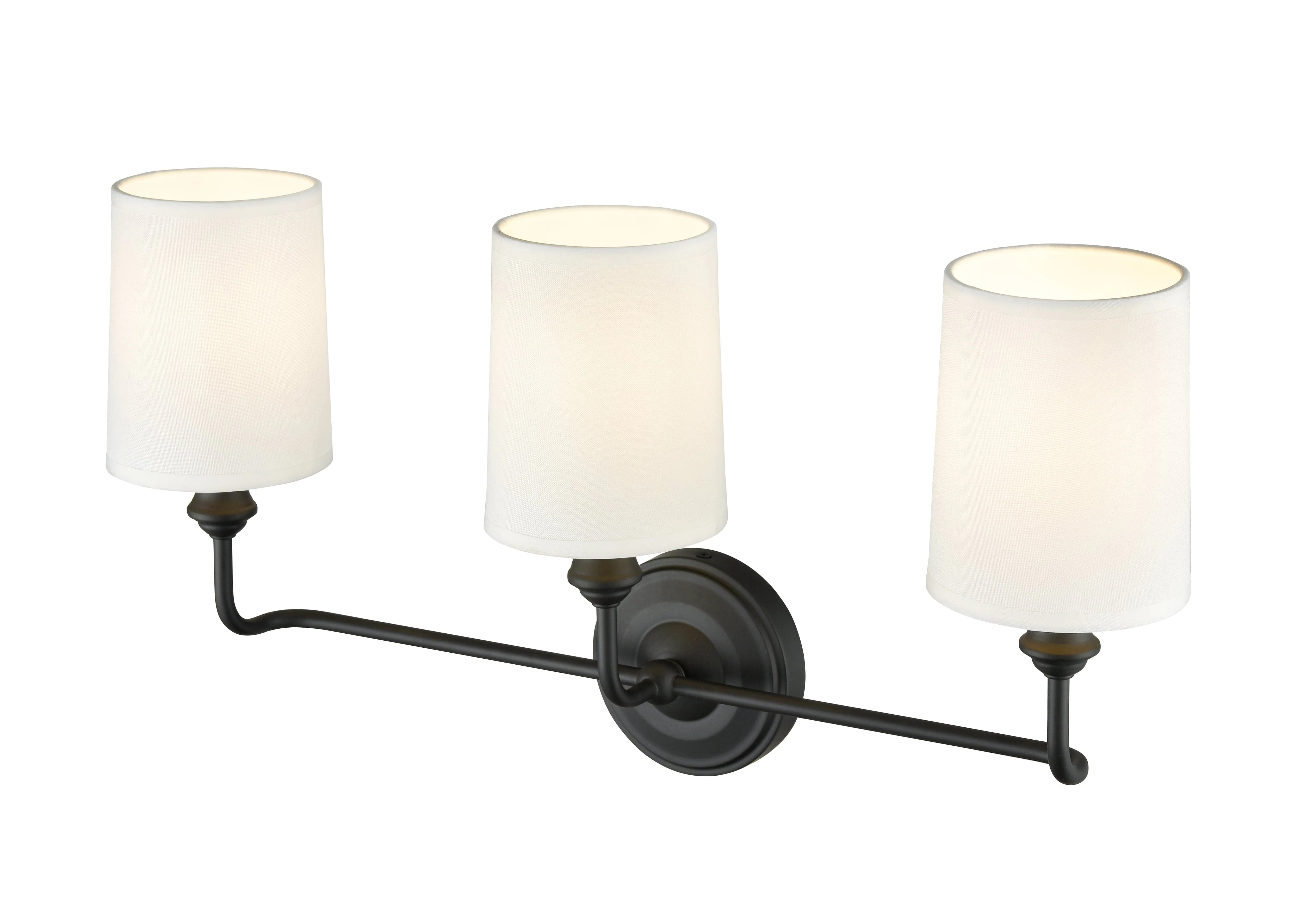 3 Lamps Leena Vanity Light - Matte Black - White Fabric Shade - 22in. Wide