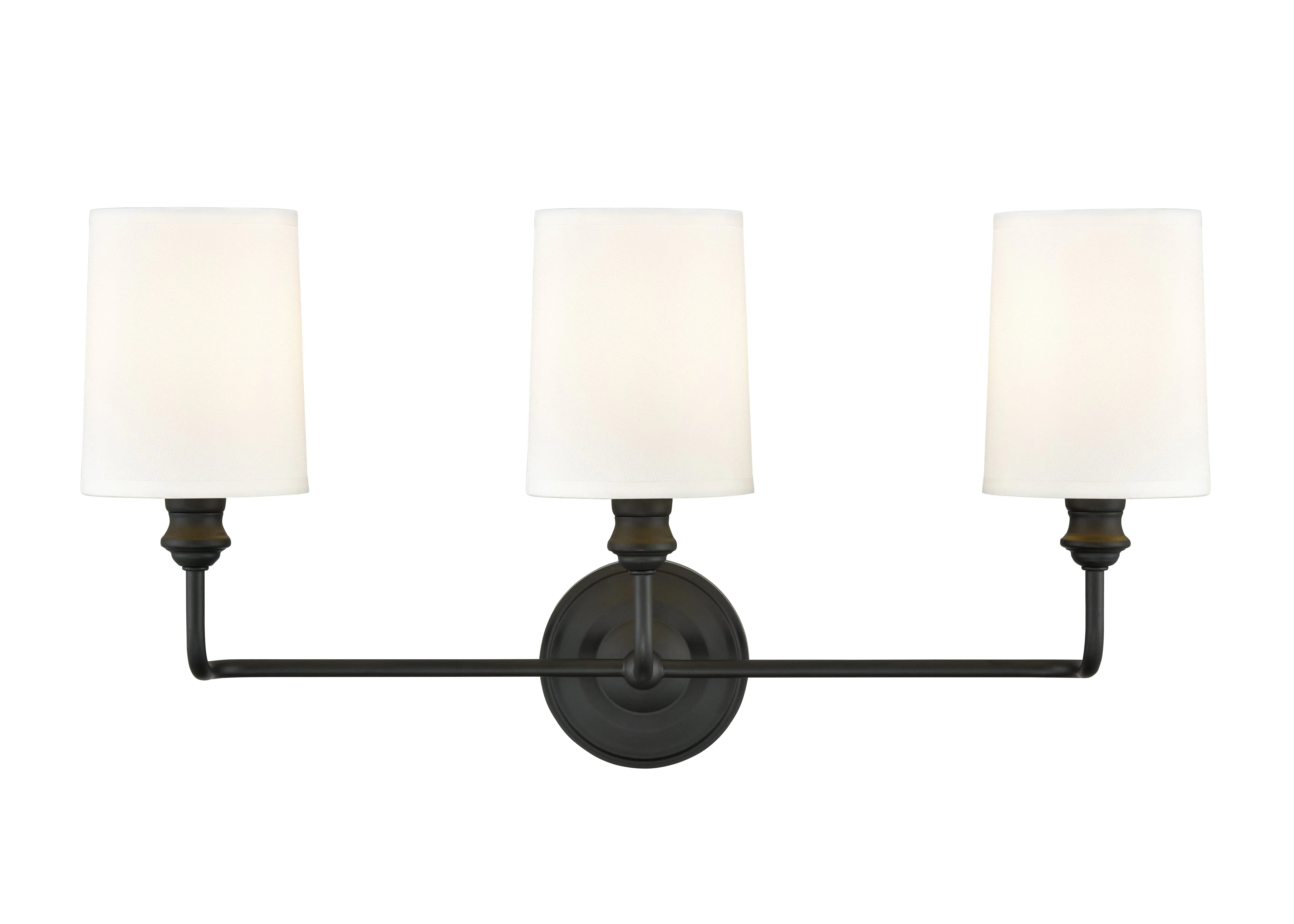 3 Lamps Leena Vanity Light - Matte Black - White Fabric Shade - 22in. Wide