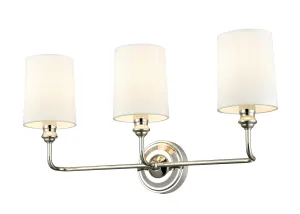 3 Lamps Leena Vanity Light - Polished Nickel - White Fabric Shade - 22in. Wide