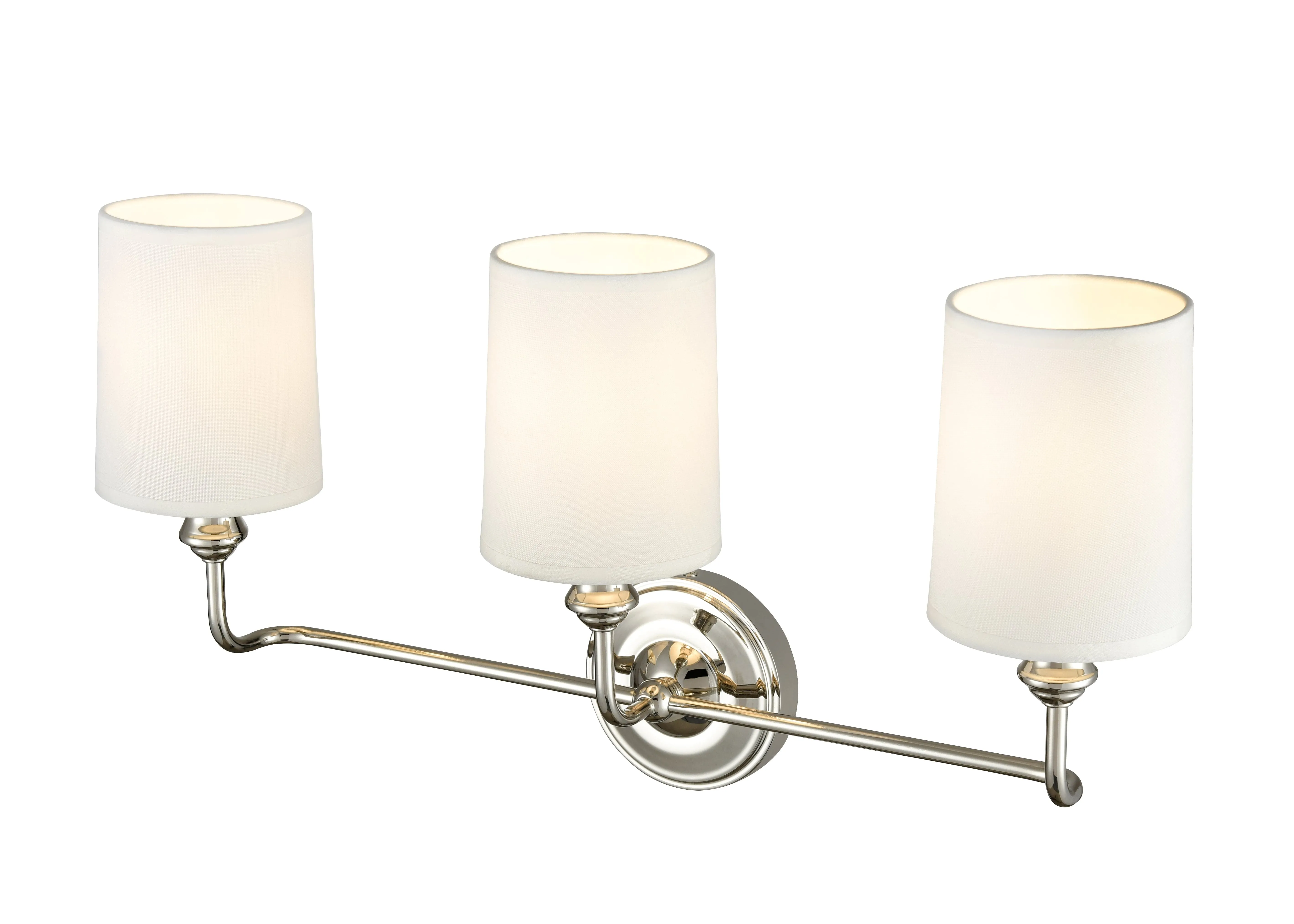 3 Lamps Leena Vanity Light - Polished Nickel - White Fabric Shade - 22in. Wide