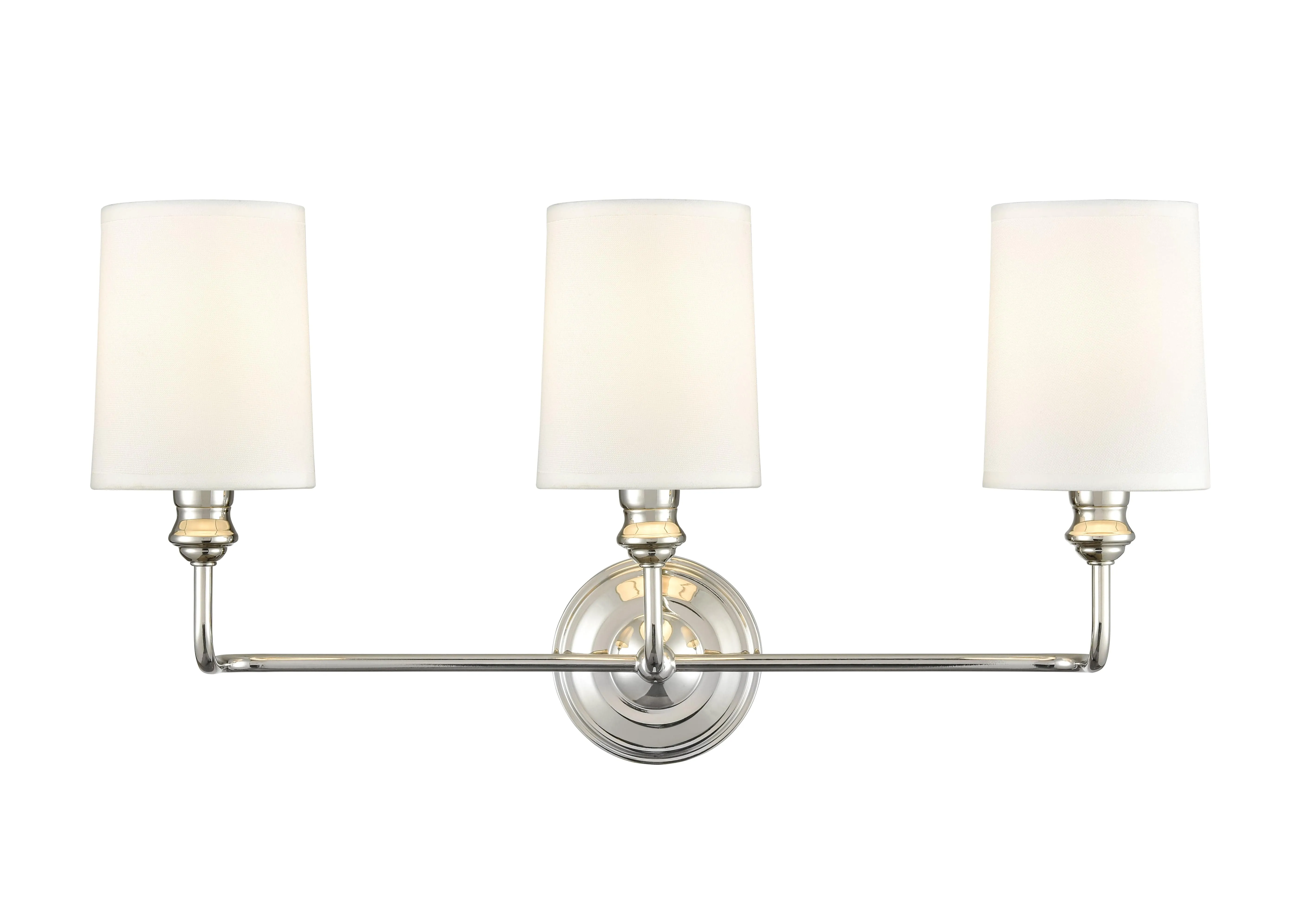 3 Lamps Leena Vanity Light - Polished Nickel - White Fabric Shade - 22in. Wide