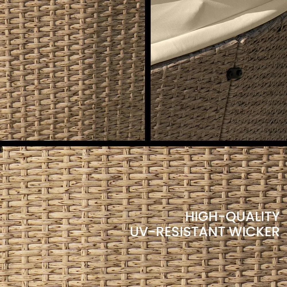 3 Piece Round Wicker Day Bed Lounge With Canopy - Beige