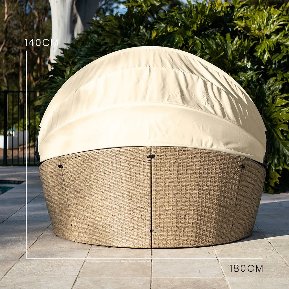 3 Piece Round Wicker Day Bed Lounge With Canopy - Beige