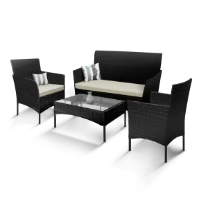 4-Piece Rattan Garden Furniture Set - Outdoor Lounger Sofa, Stackable Chairs & Bistro Table