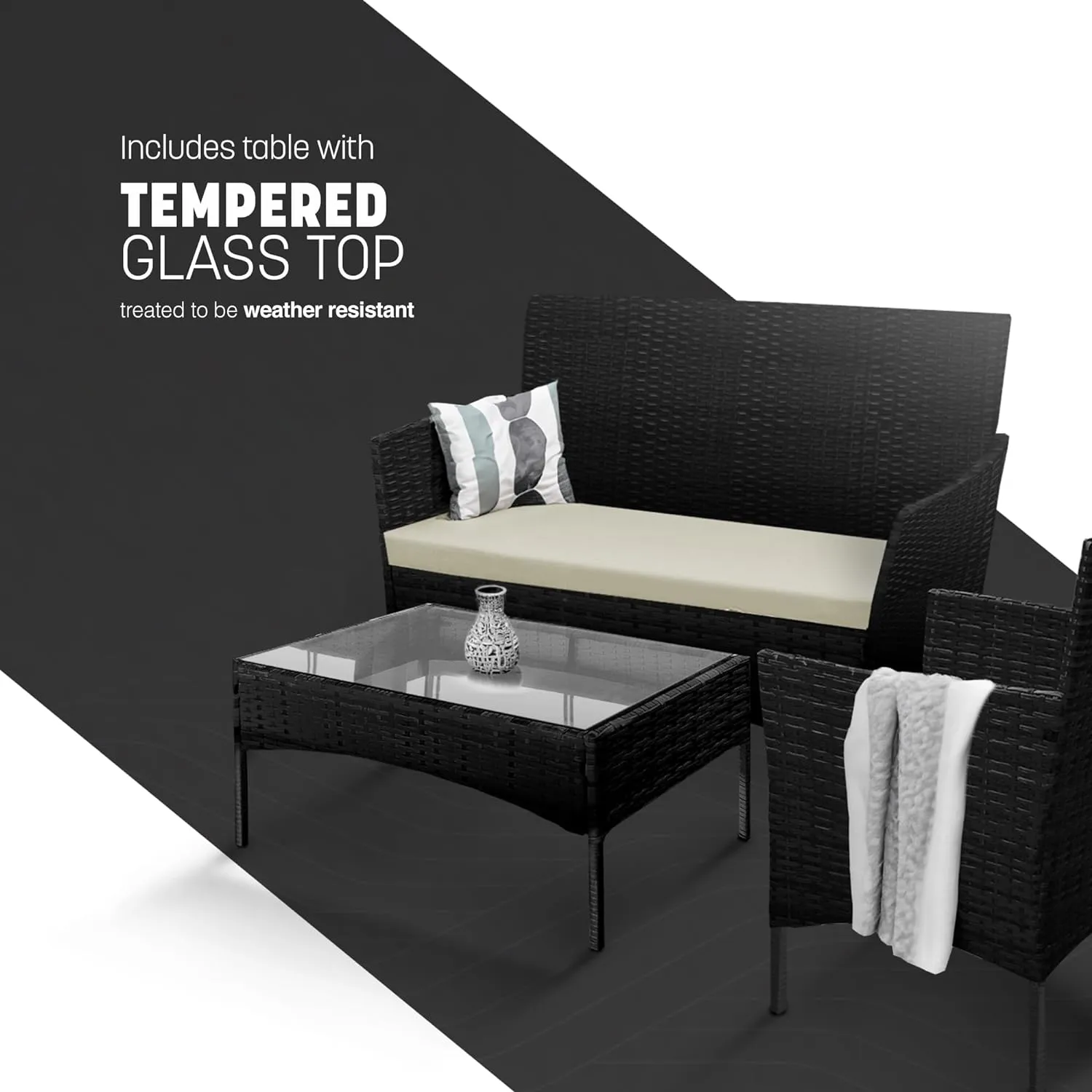 4-Piece Rattan Garden Furniture Set - Outdoor Lounger Sofa, Stackable Chairs & Bistro Table