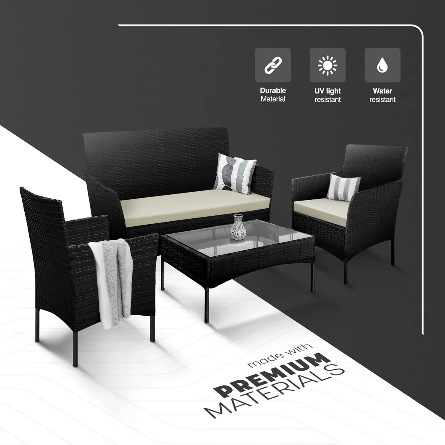 4-Piece Rattan Garden Furniture Set - Outdoor Lounger Sofa, Stackable Chairs & Bistro Table