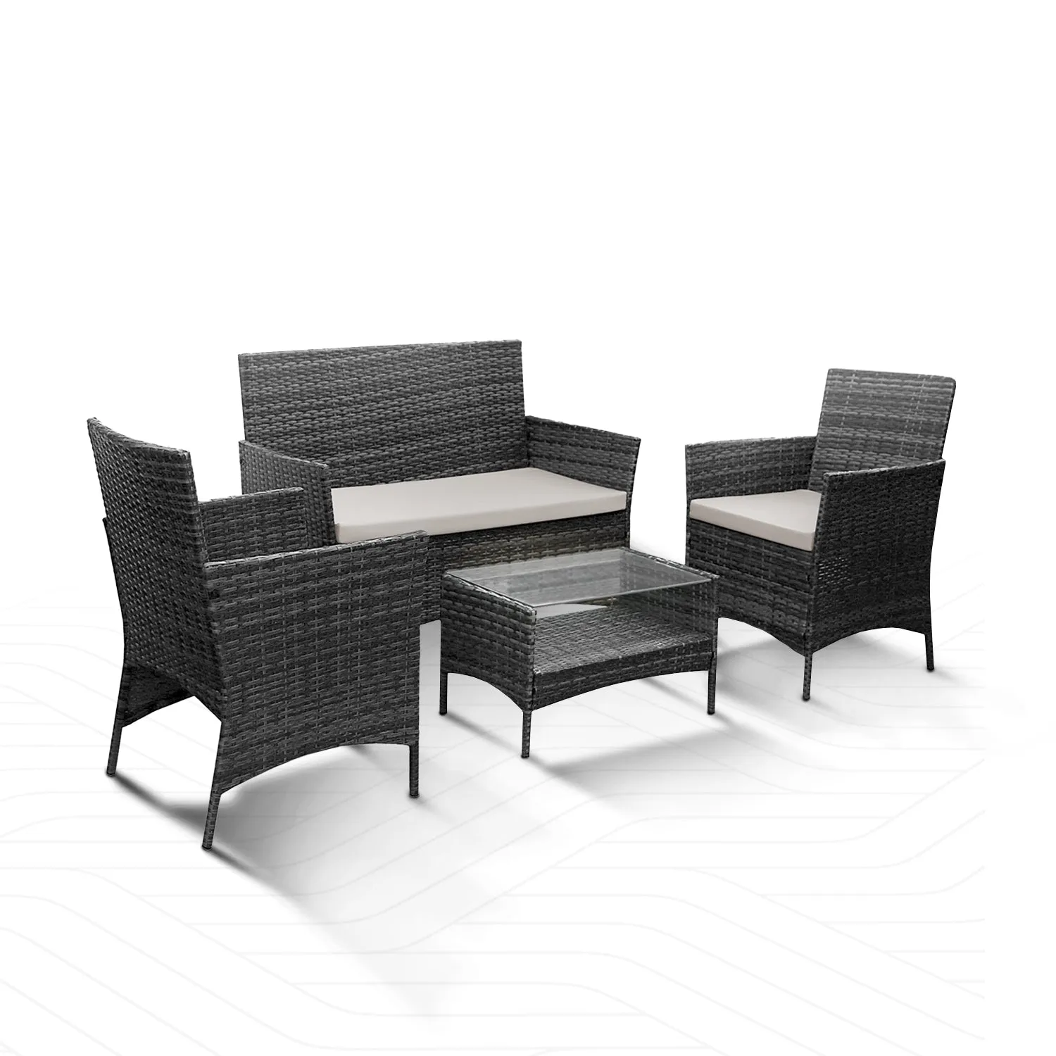 4-Piece Rattan Garden Furniture Set - Outdoor Lounger Sofa, Stackable Chairs & Bistro Table