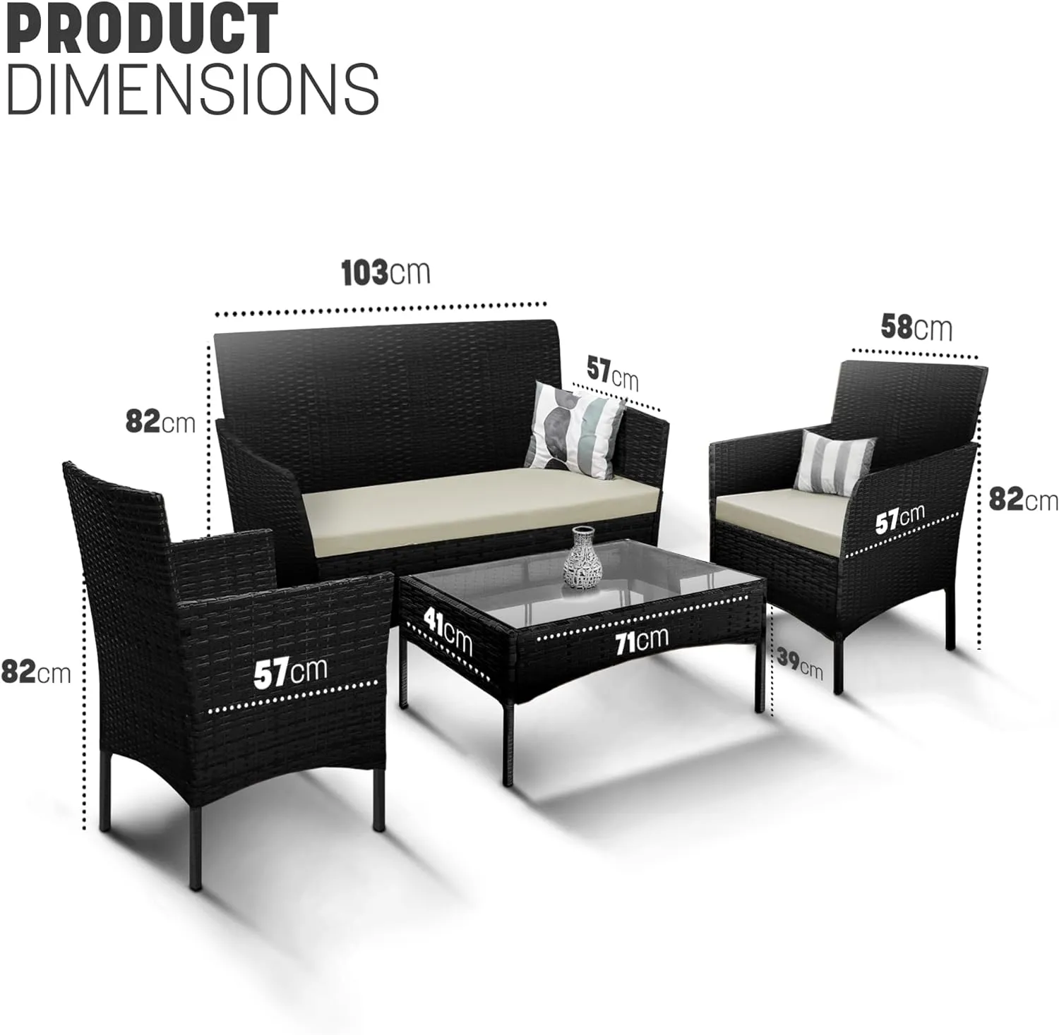4-Piece Rattan Garden Furniture Set - Outdoor Lounger Sofa, Stackable Chairs & Bistro Table