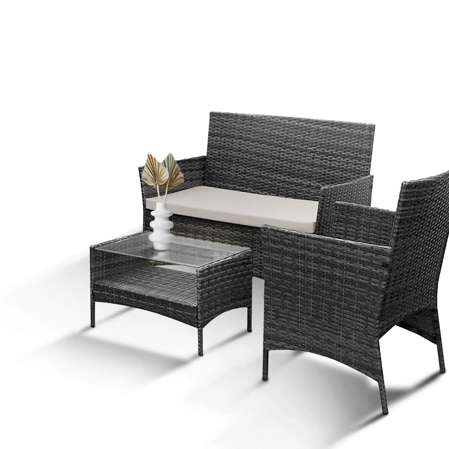 4-Piece Rattan Garden Furniture Set - Outdoor Lounger Sofa, Stackable Chairs & Bistro Table