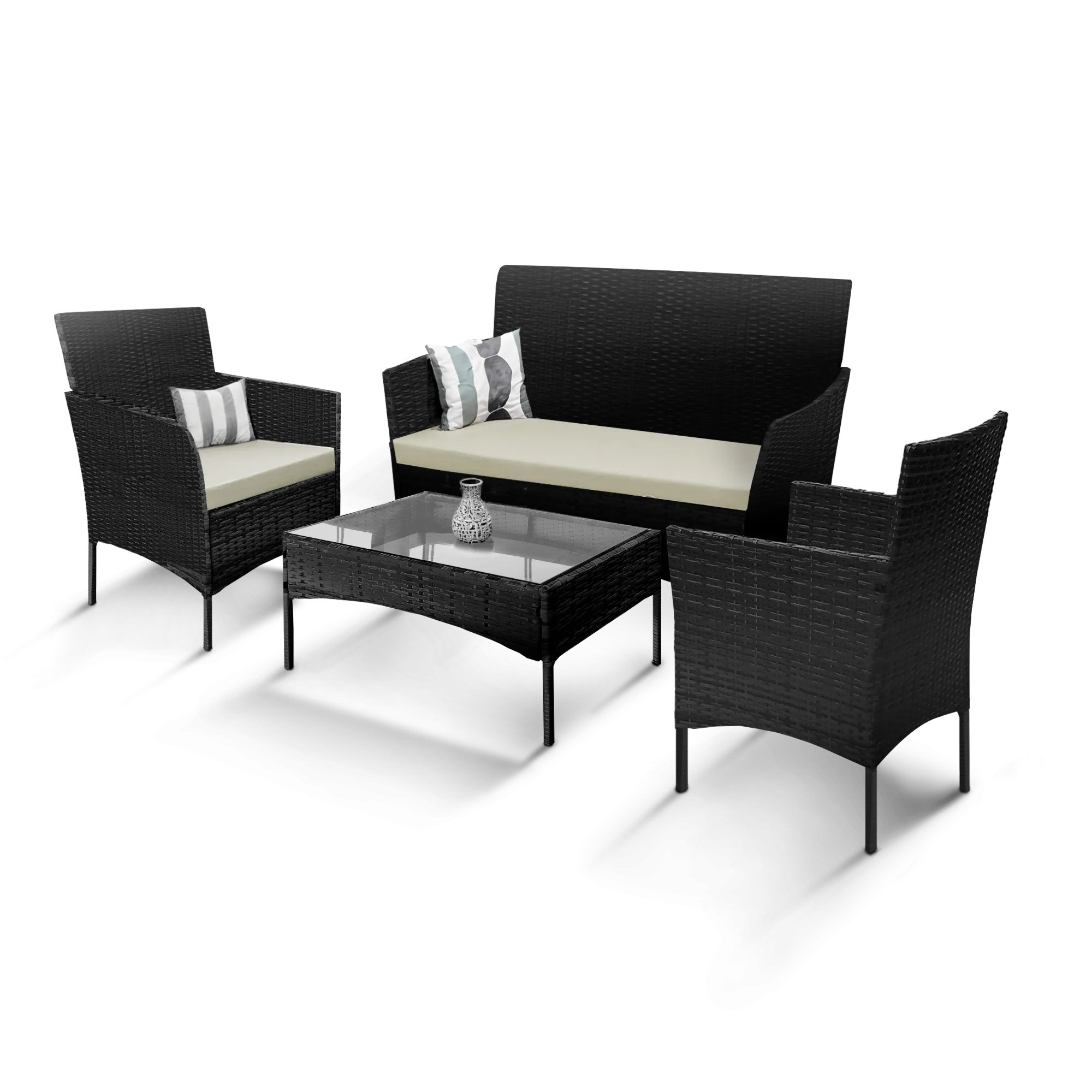 4-Piece Rattan Garden Furniture Set - Outdoor Lounger Sofa, Stackable Chairs & Bistro Table