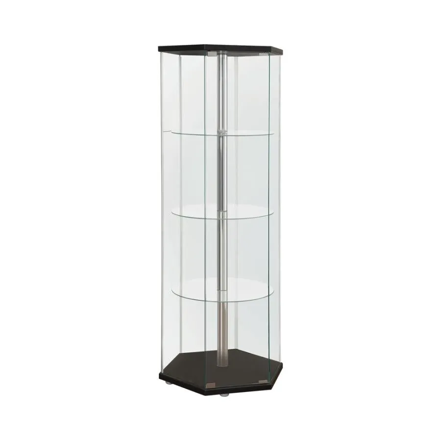 4-shelf Hexagon Shaped Curio Cabinet Black and Clear