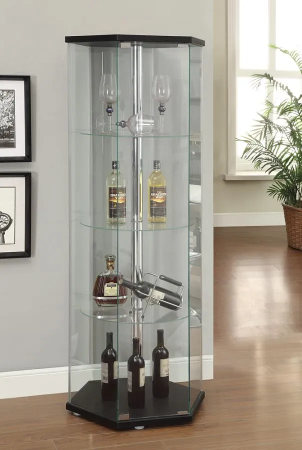 4-shelf Hexagon Shaped Curio Cabinet Black and Clear