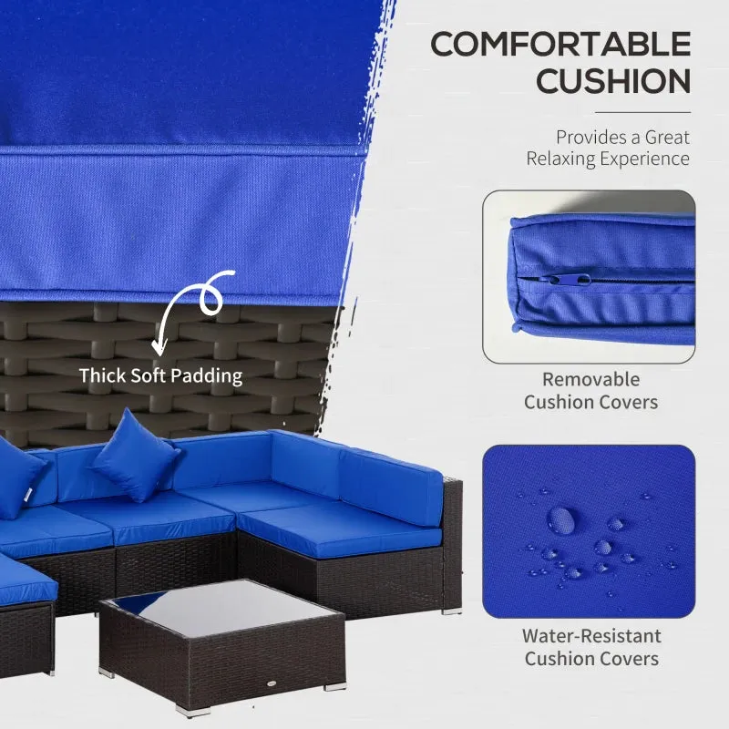 7 PC Blue Conversation Patio Furniture Set - Includes Glass Table- Model 860-020BU