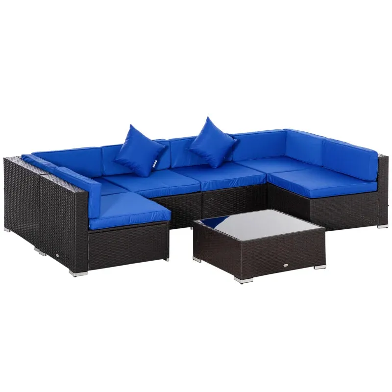 7 PC Blue Conversation Patio Furniture Set - Includes Glass Table- Model 860-020BU