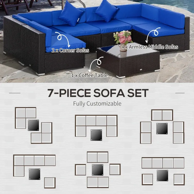 7 PC Blue Conversation Patio Furniture Set - Includes Glass Table- Model 860-020BU