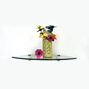 8" Qtr Rd Pelican Corner Glass Shelves - 2 Brackets Included with Each Shelf
