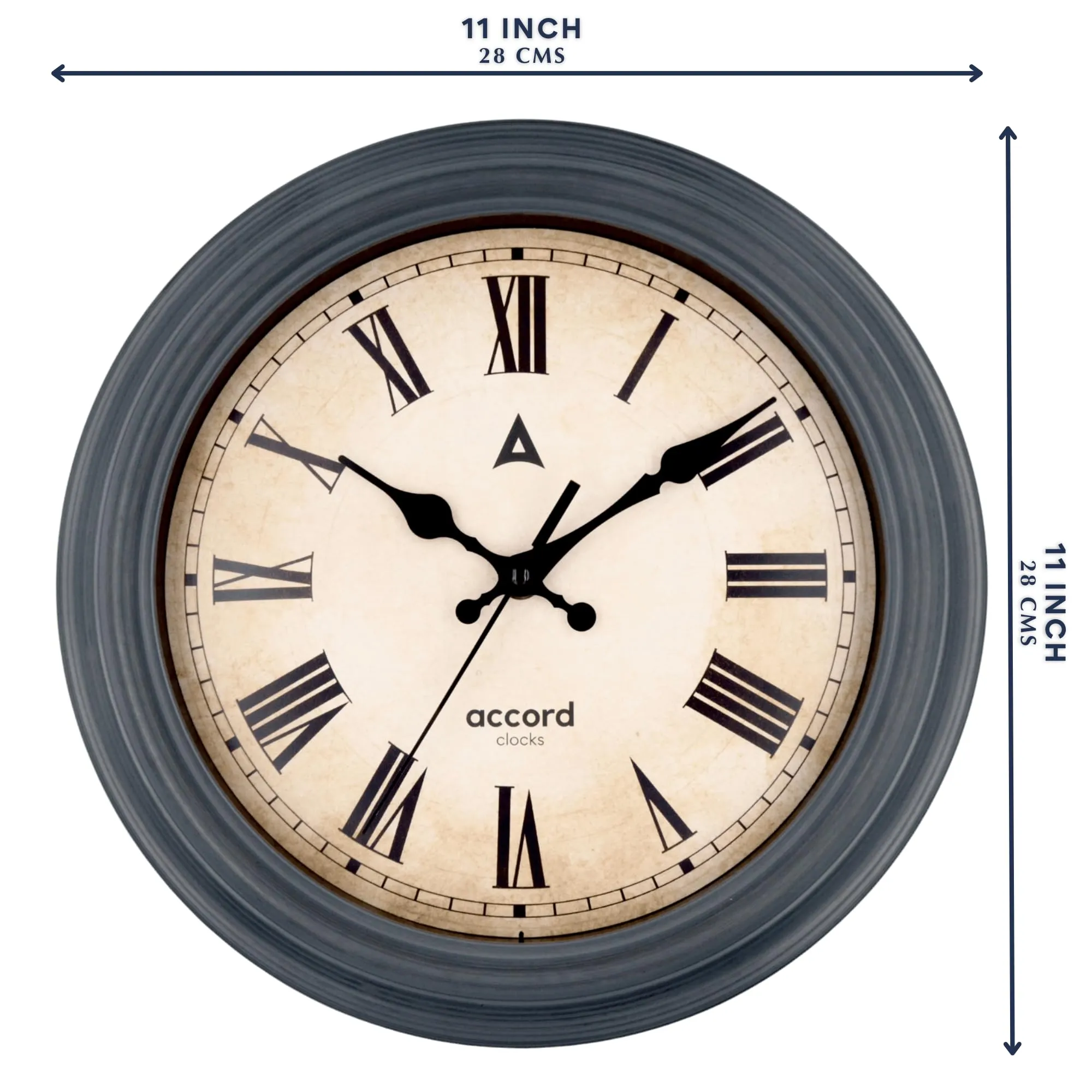 ACCORD CLOCKS Premium Contemporary Wall Clock with Silent Sweep Noiseless Movement - Charcoal Grey Frame - HD Clear Glass Surface - 11 inch / 28 cm - Model Hudson
