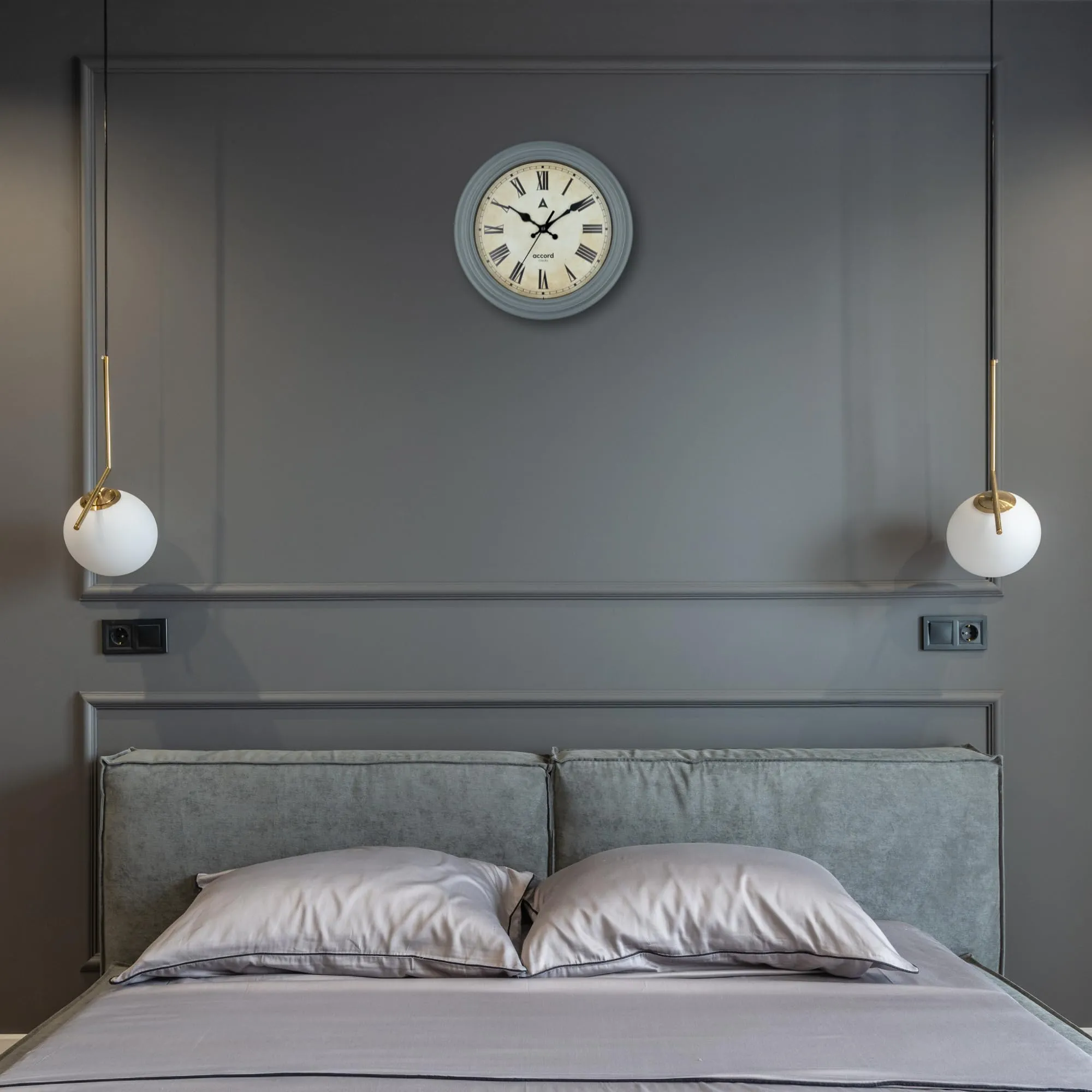 ACCORD CLOCKS Premium Contemporary Wall Clock with Silent Sweep Noiseless Movement - Charcoal Grey Frame - HD Clear Glass Surface - 11 inch / 28 cm - Model Hudson