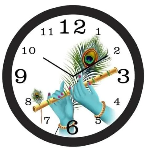 Adarsh Craft Radha Krishna God Design Round Wall Clock for Home, Office and Living Room, White, Standard (Radha Krishna) (Krishna Basuri) (10 x 10 inch)