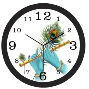 Adarsh Craft Radha Krishna God Design Round Wall Clock for Home, Office and Living Room, White, Standard (Radha Krishna) (Krishna Basuri) (10 x 10 inch)