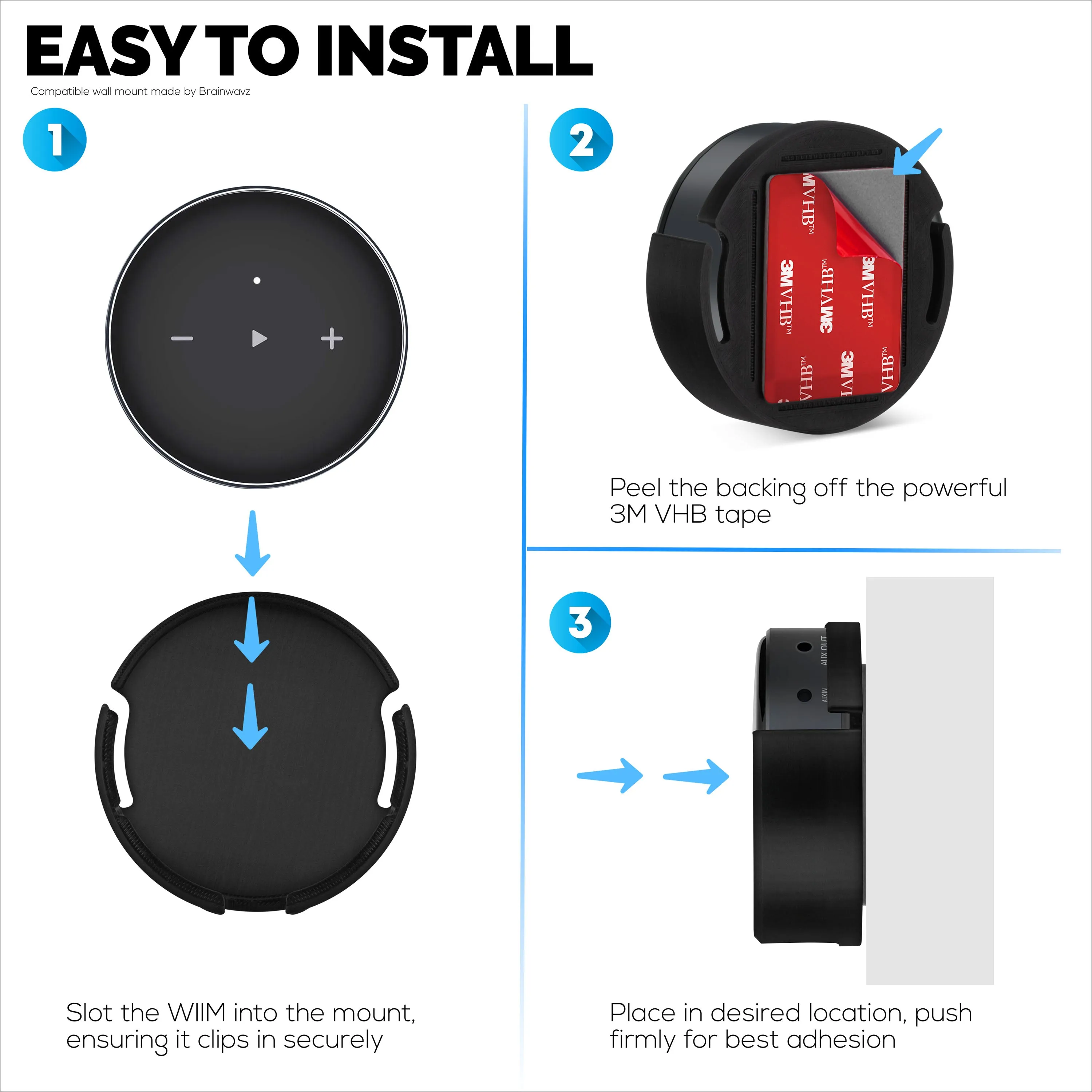 Adhesive Wall & Under Desk Mount Hanger for WiiM Mini AirPlay 2, Strong VHB Self-Adhesive Tape, Easy To Install Holder