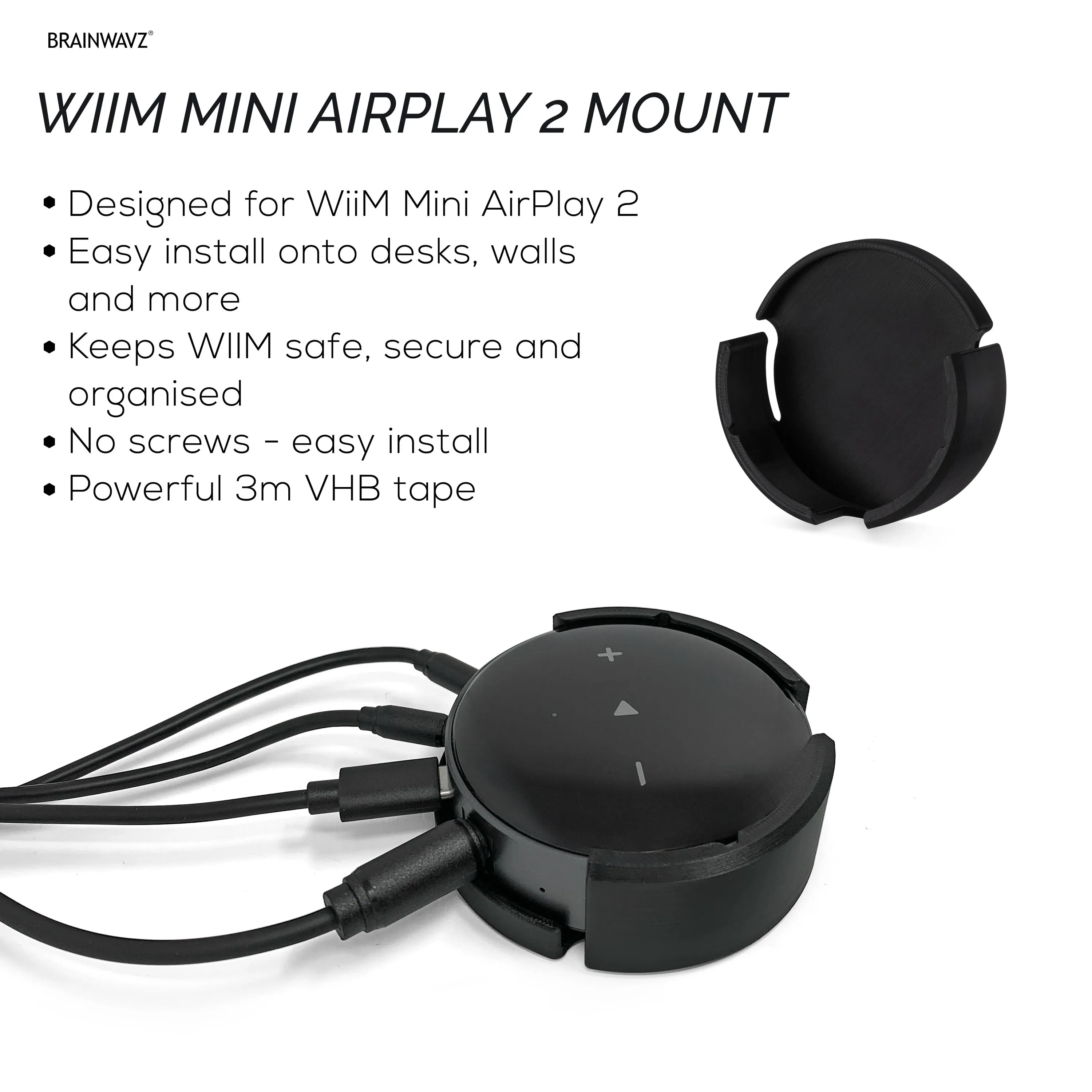 Adhesive Wall & Under Desk Mount Hanger for WiiM Mini AirPlay 2, Strong VHB Self-Adhesive Tape, Easy To Install Holder